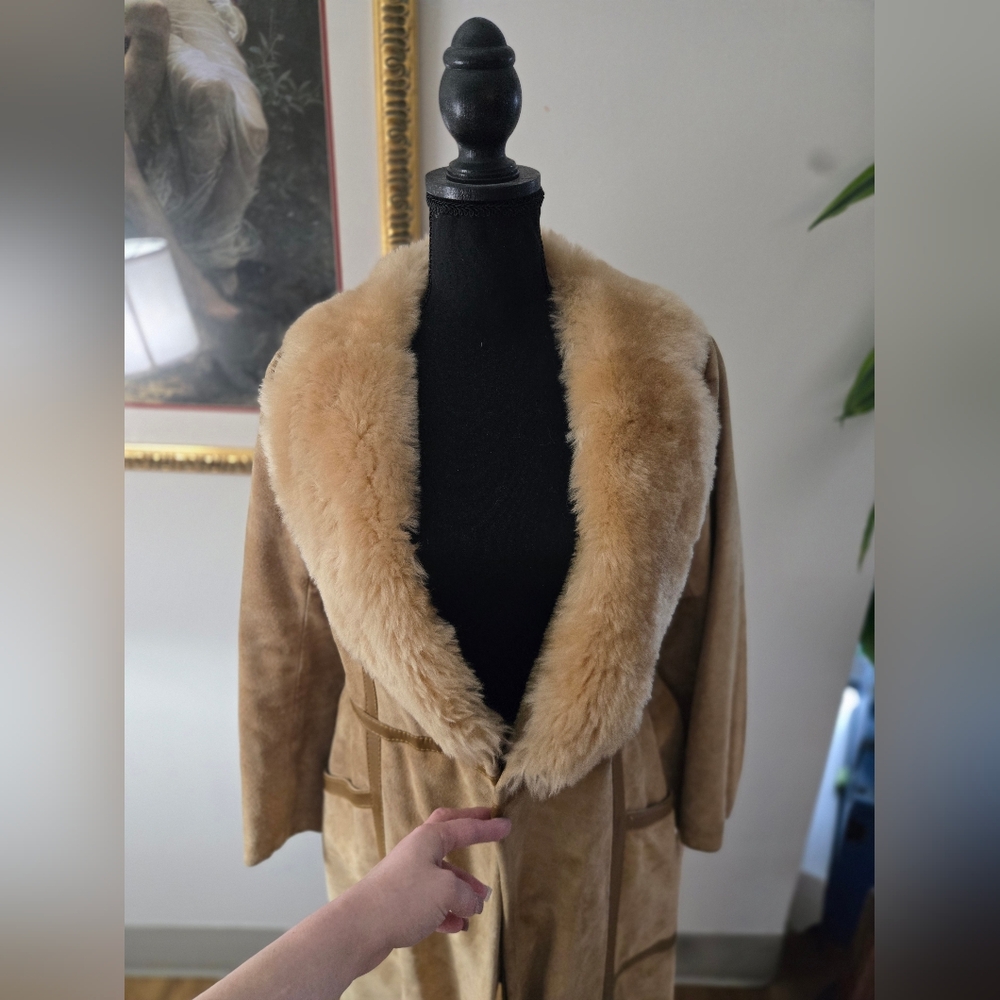 Long Vintage Suede Jacket Faux Fur Collar - Picture 13 of 16